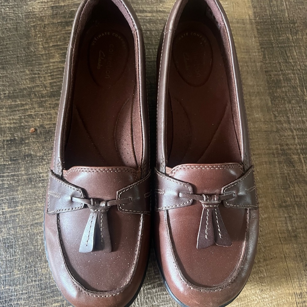 Clarks Women Ashland Preppy Bubble Slip On Loafers Brown Size 9 Office